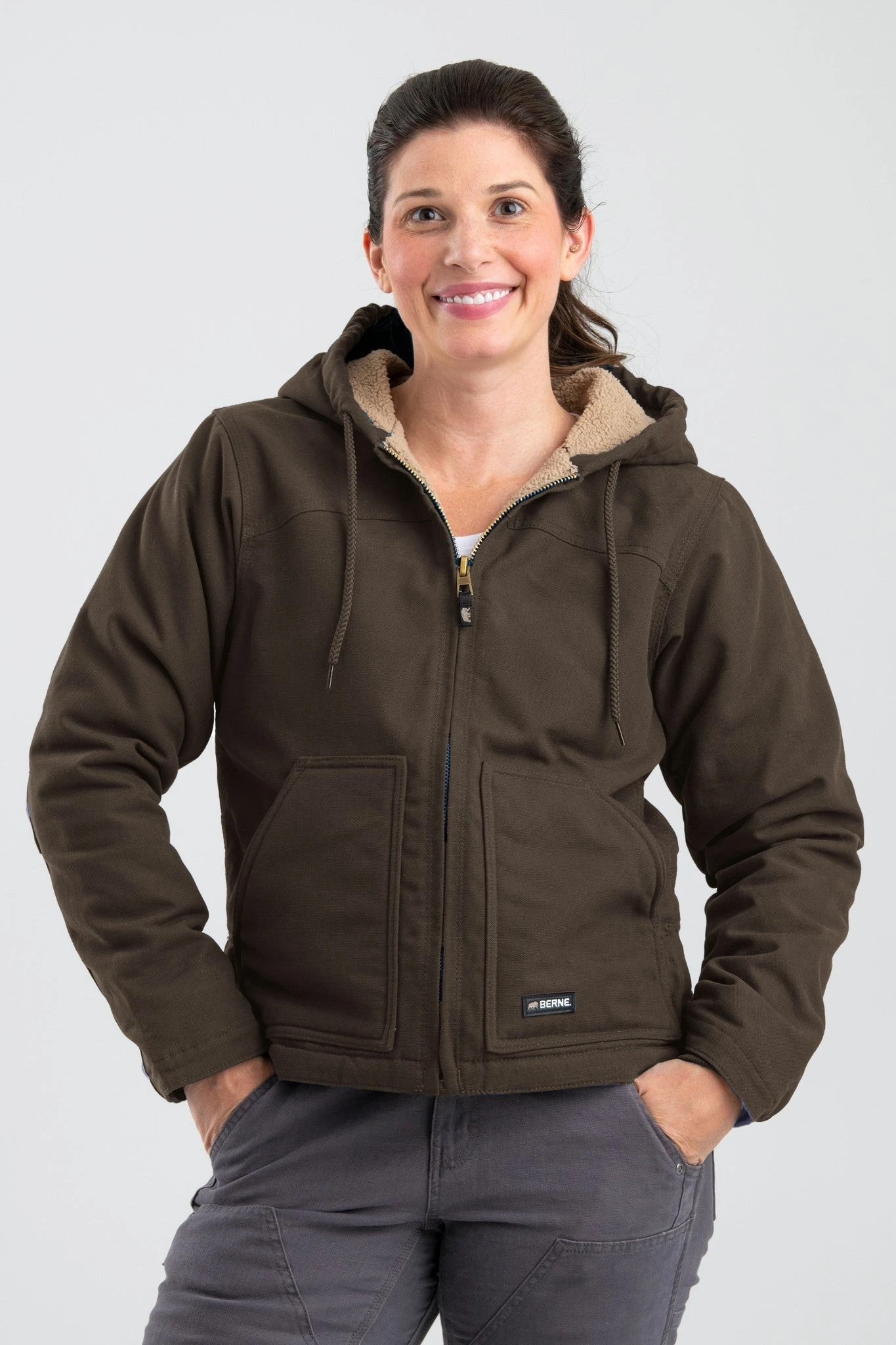 Women's Sherpa-lined Softstone Duck Hooded Jacket, Tuscan Color, Medium Size