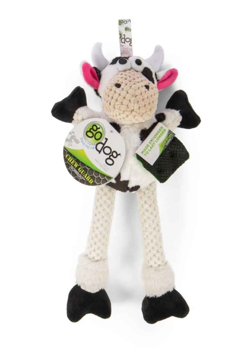 Checkers Skinny Cow Plush Dog Toy With Chew Guard Technology, Medium Size, White
