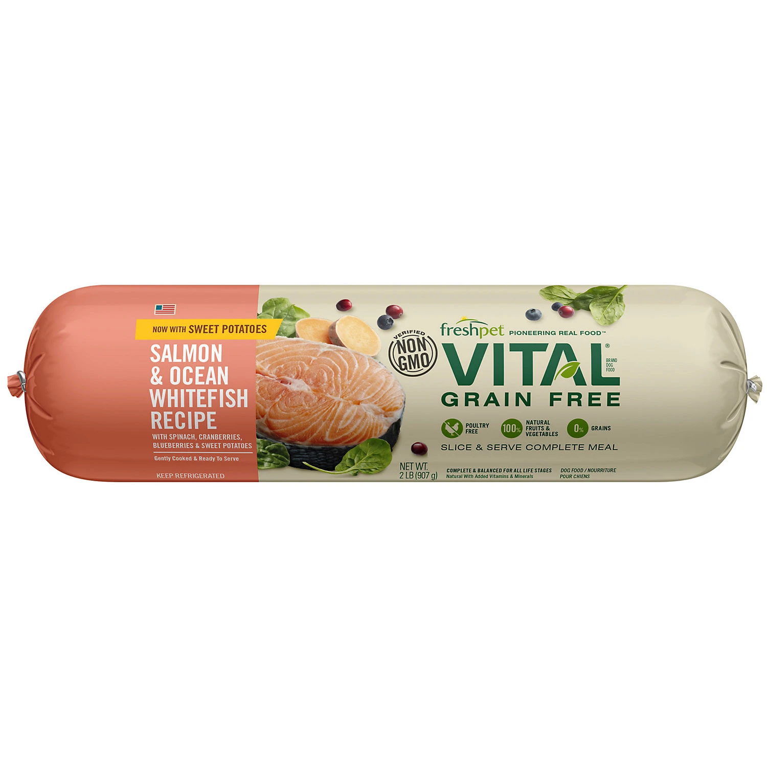 Vital Grain Free Salmon & Ocean Whitefish Dog Food Roll, 2 Lb