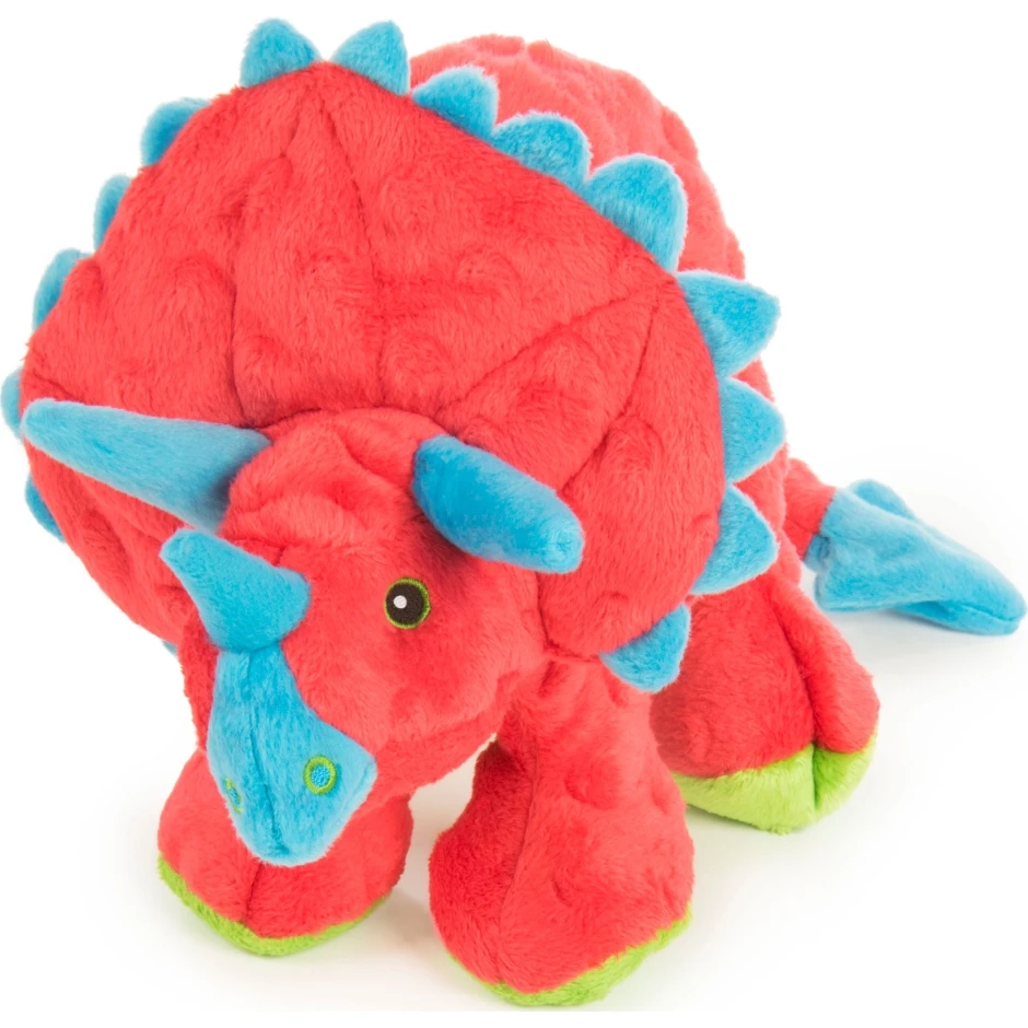Large Red Triceratops Plush Chew Guard Dog Toy With Squeaker