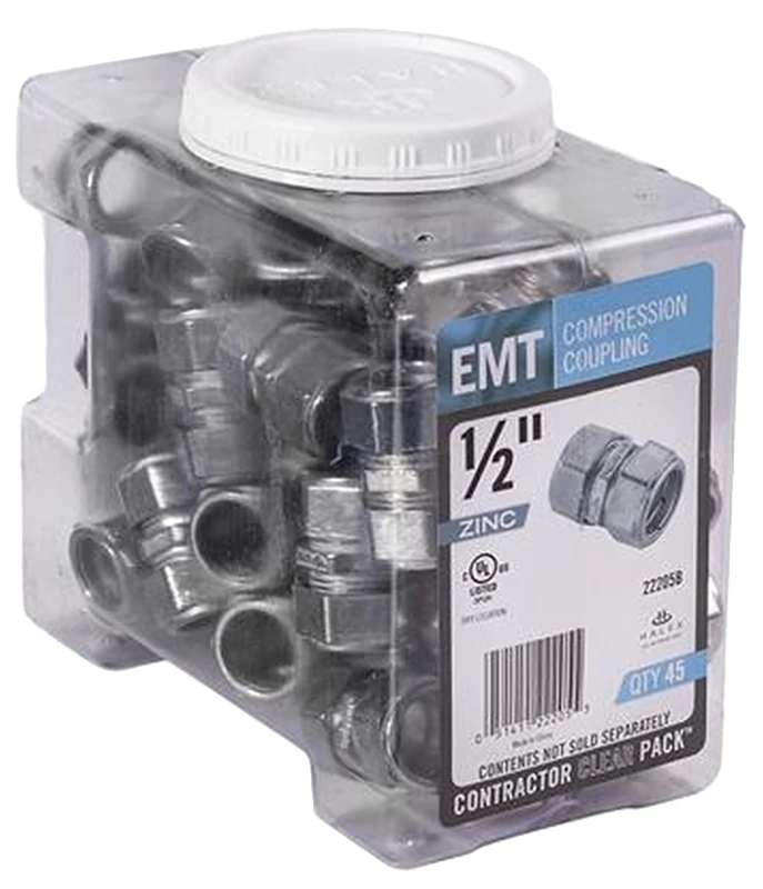 Electrical Metallic Tubing Compression Coupling, Rain Tight, 1/2-In., 45-Pk.
