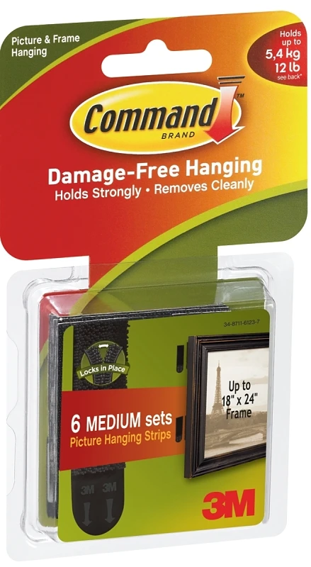 Picture Hanging Strips, Black, Medium, 6-Ct.