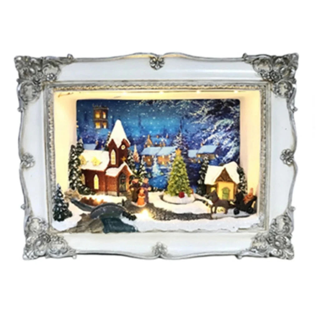 Animated Shadow Box Decoration Featuring Church Scene