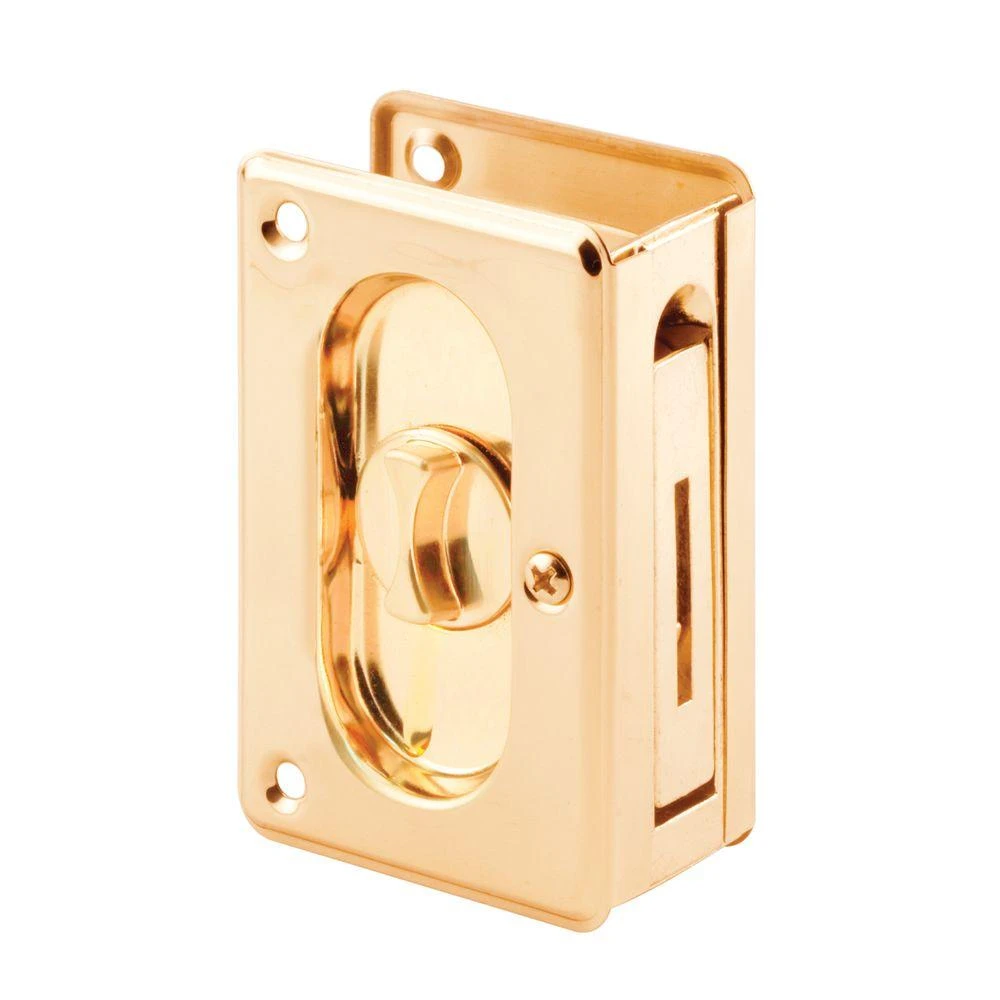 Pocket Door Privacy Lock With Pull, Polished Brass, 3-3/4 In.