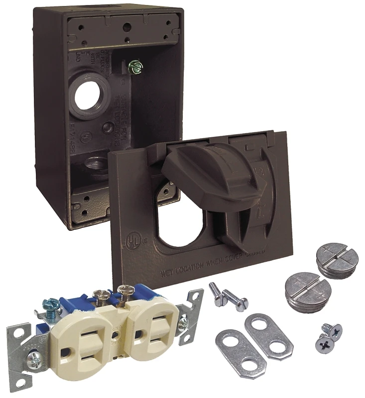 Bronze Horizontal Mount Tamper Resistant Outdoor Outlet Kit - Model 5839-7wrtr