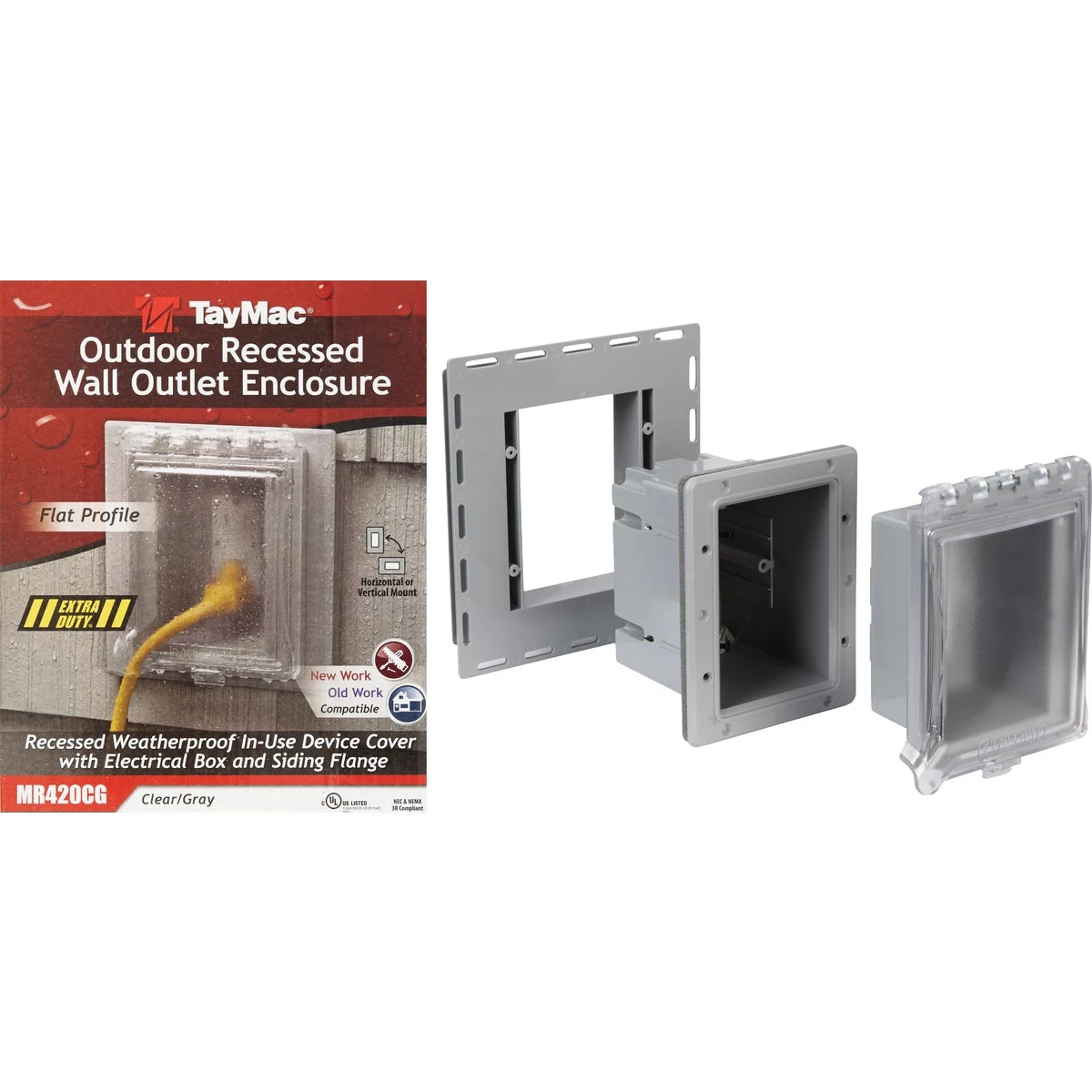 Gray Vertical/horizontal Non-metallic Recessed Outdoor Outlet Kit Mr420cg