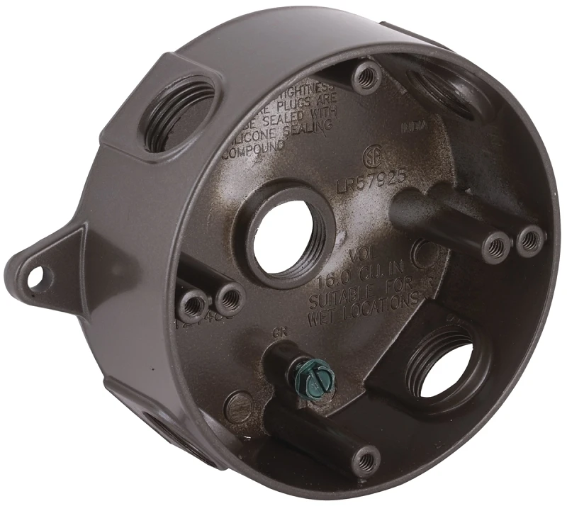 4-inch 5-outlet Bronze Weatherproof Outdoor Round Electrical Box Model 5361-7