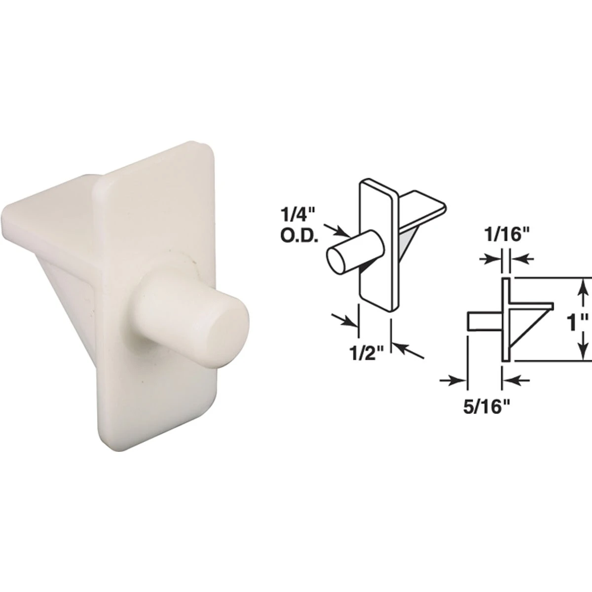 5-Lb. Shelf Support Pegs, White Plastic, 1/4 In., 8-Pk.