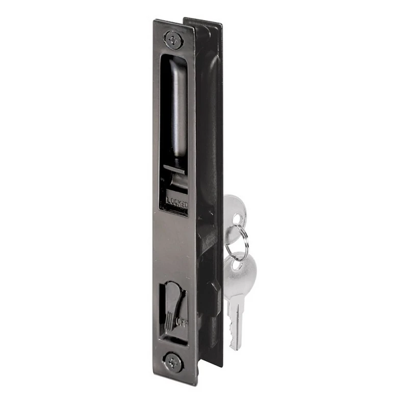 Keyed Sliding Door Flush Handle Set in Black Diecast Metal Finish