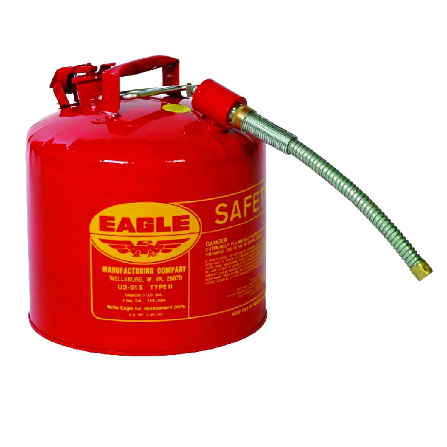 Steel Safety Gas Can 5 Gallon Type Ii With Flexible Metal Spout