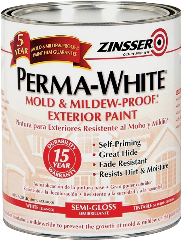 Perma White Semi-Gloss Mold and Mildew-Proof Exterior Paint, 1 Quart