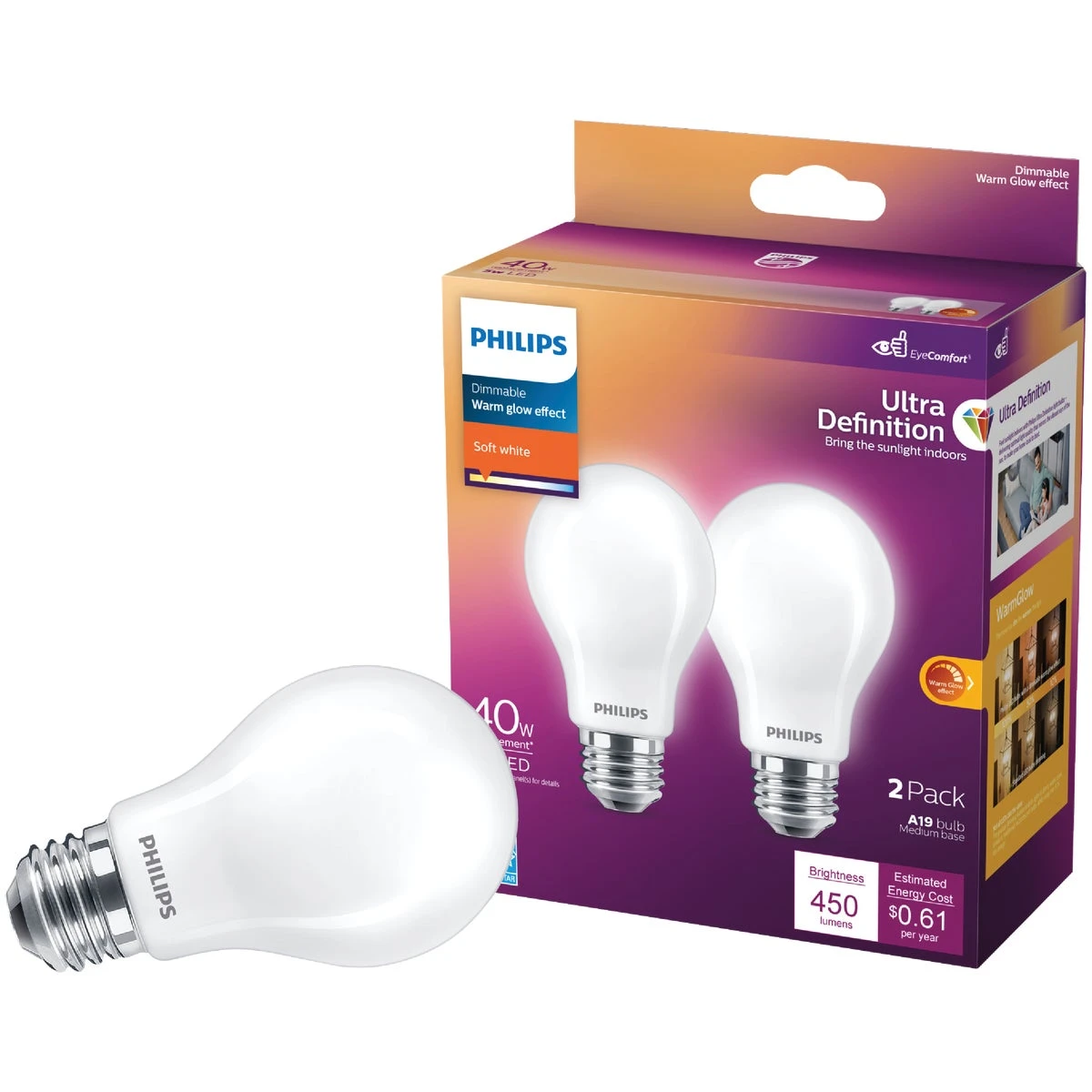PHILIPS LED BULB A19 40W SW 2PK