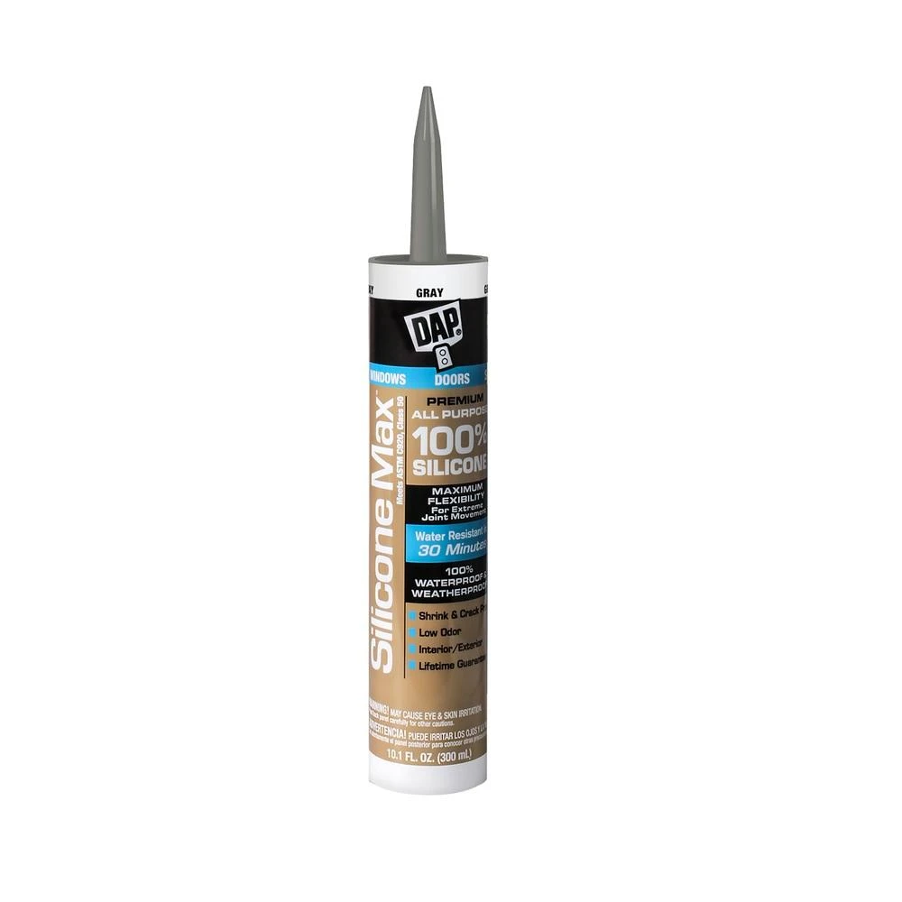 Silicone Max Premium Sealant, 100% Silicone, Gray, 10.1 Oz. - Weatherproofing