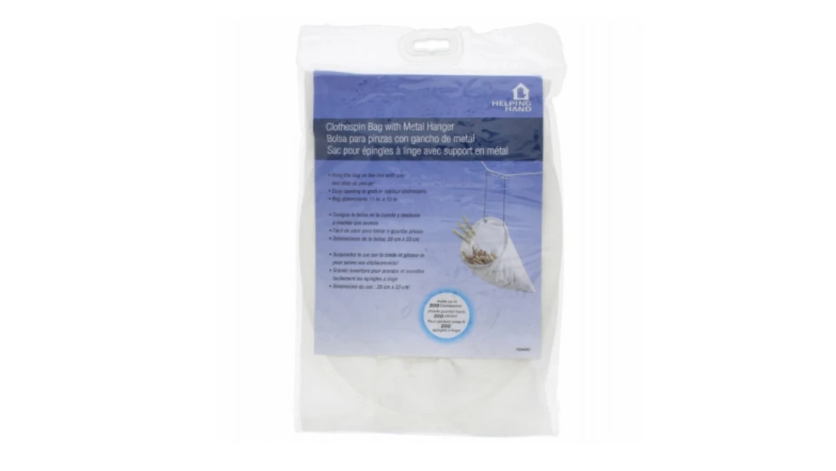 Clothespin Bag With Metal Sliding Hanger - 100% Polyester, Holds Over 200 Clothespins