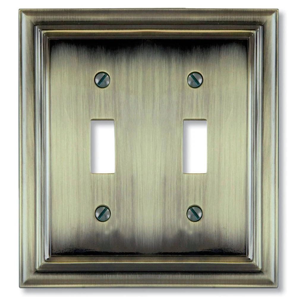Continental Brushed Brass 2 Toggle Wall Plate, Metal, Model 94ttbb