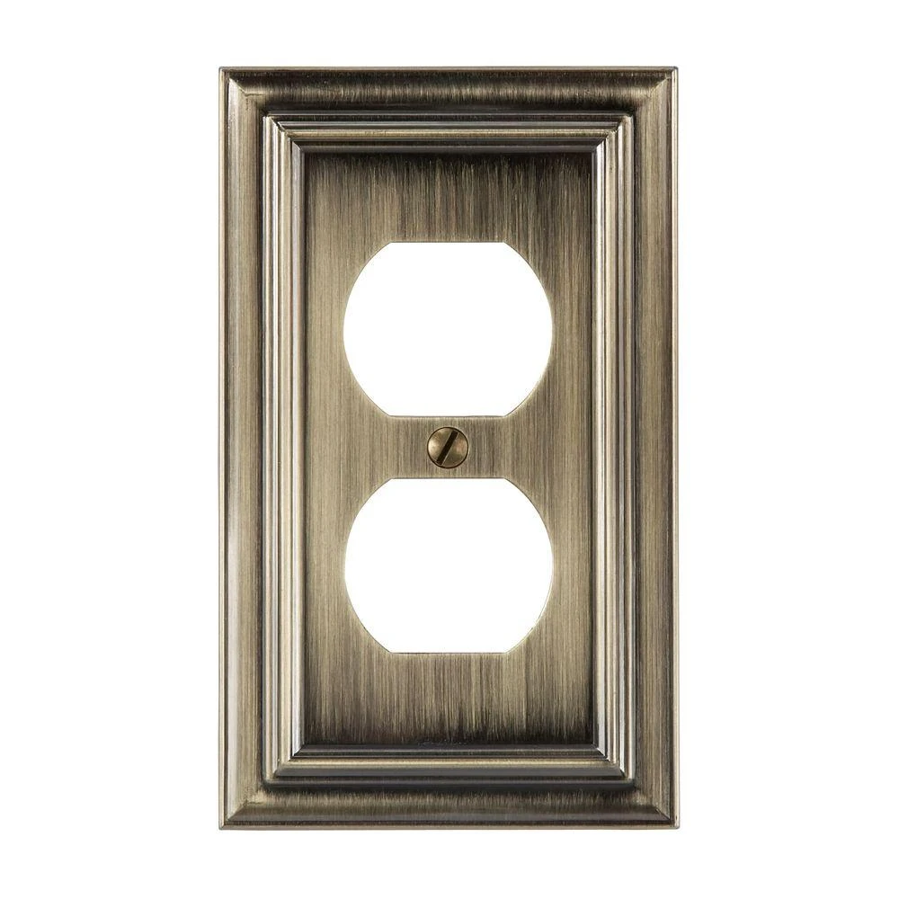 Continental Brushed Brass Metal Wall Plate, 1 Duplex Outlet Cover