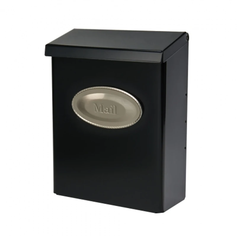 Designer Vertical Wall-mount Mailbox, Concealed Lock, Medium, Black Steel & Brushed Brass