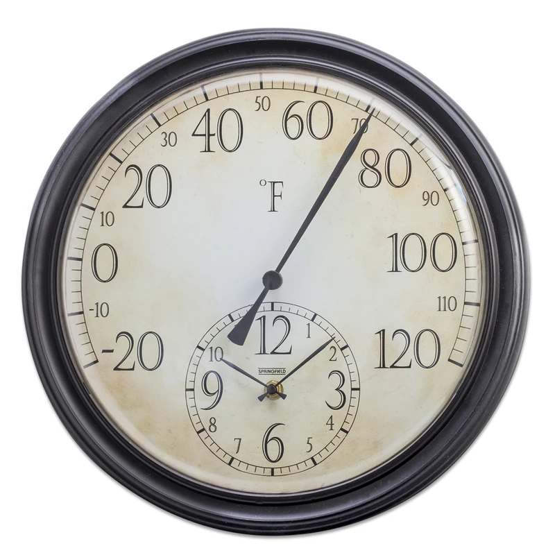 14-Inch Thermometer with Integrated Clock for Indoor and Outdoor Use