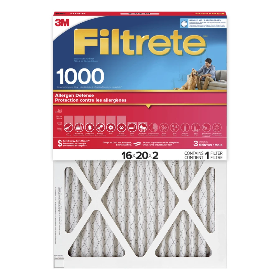 16" X 20" X 2" Filtrete Allergen Defense Pleated Air Filter, 1000 Mpr, 90 Days