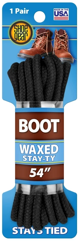 Waxed 54 In. Round Boot Laces - Durable Black Replacement Laces