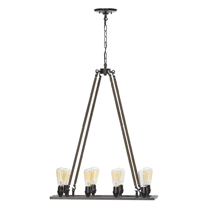 8-light Vintage Chandelier With Rope, Oil-rubbed Bronze Finish, Model 65038
