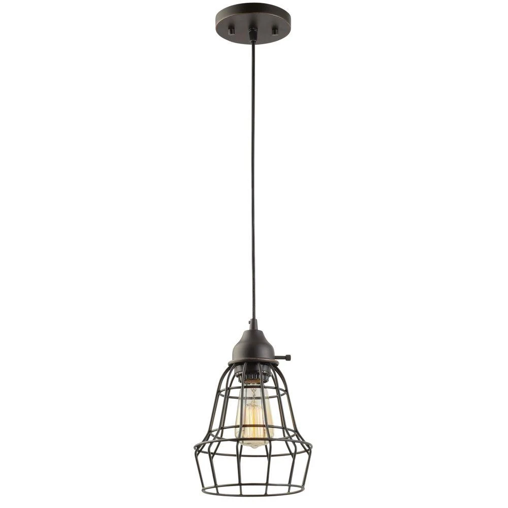 Oil-Rubbed Bronze Caged Pendant Ceiling Light Fixture