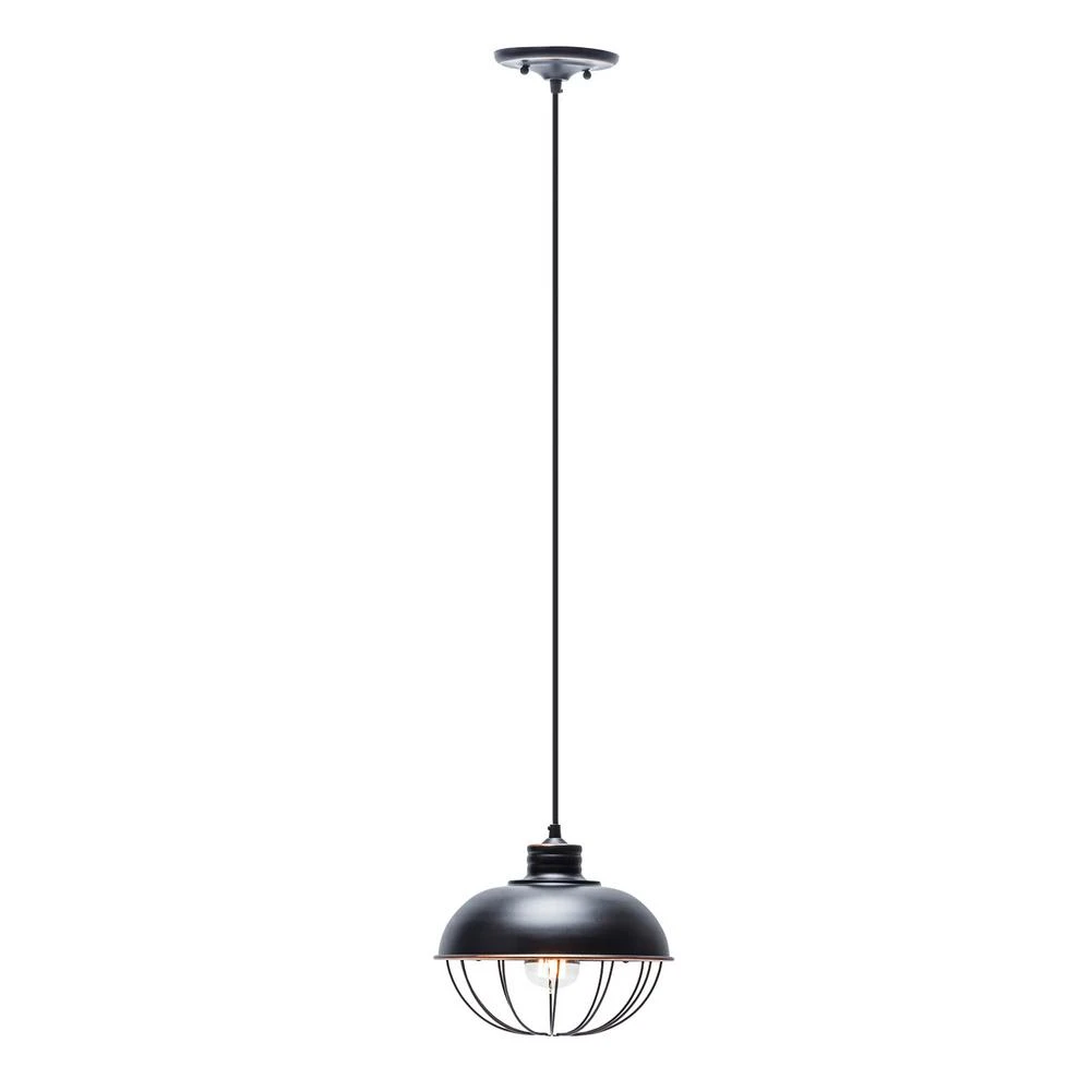 Caged Pendant Light Fixture, Oil Rubbed Bronze Finish, 10" X 63", Adjustable Cord