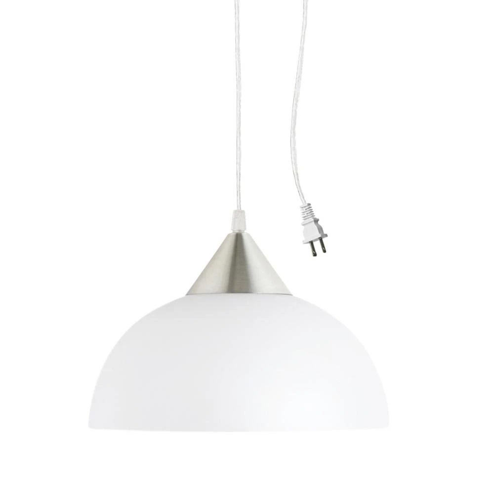 Portable Pendant Light with Frosted Plastic Shade, Dark Bronze Finish, 11 Inch Diameter
