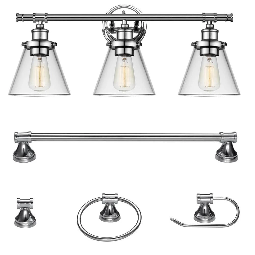 Parker Chrome 5-piece Bath Set With 3-light Vanity And Accessories