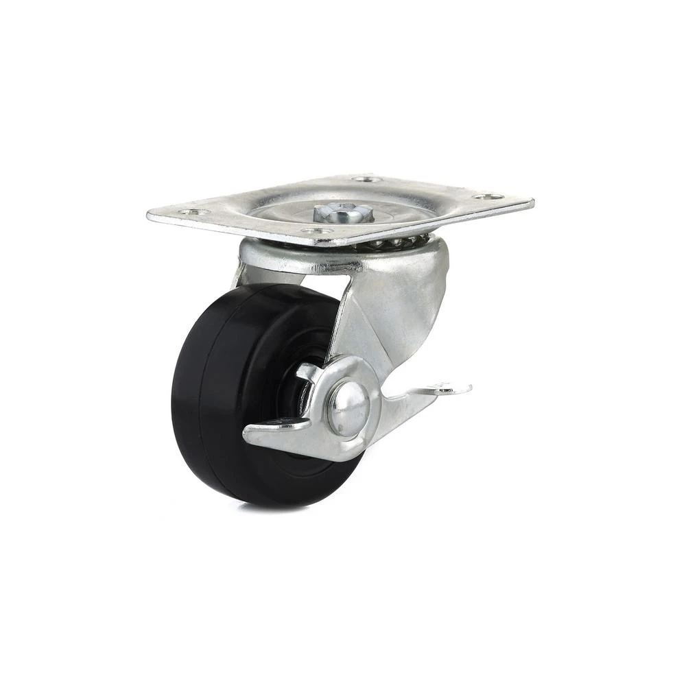 Rubber Wheel Swivel Plate Caster with Side Brake 2.5 Inch Diameter