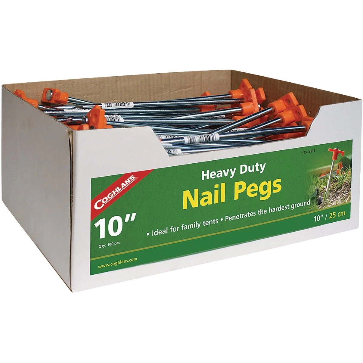 Tent Nail Pegs, Steel, 10 In.