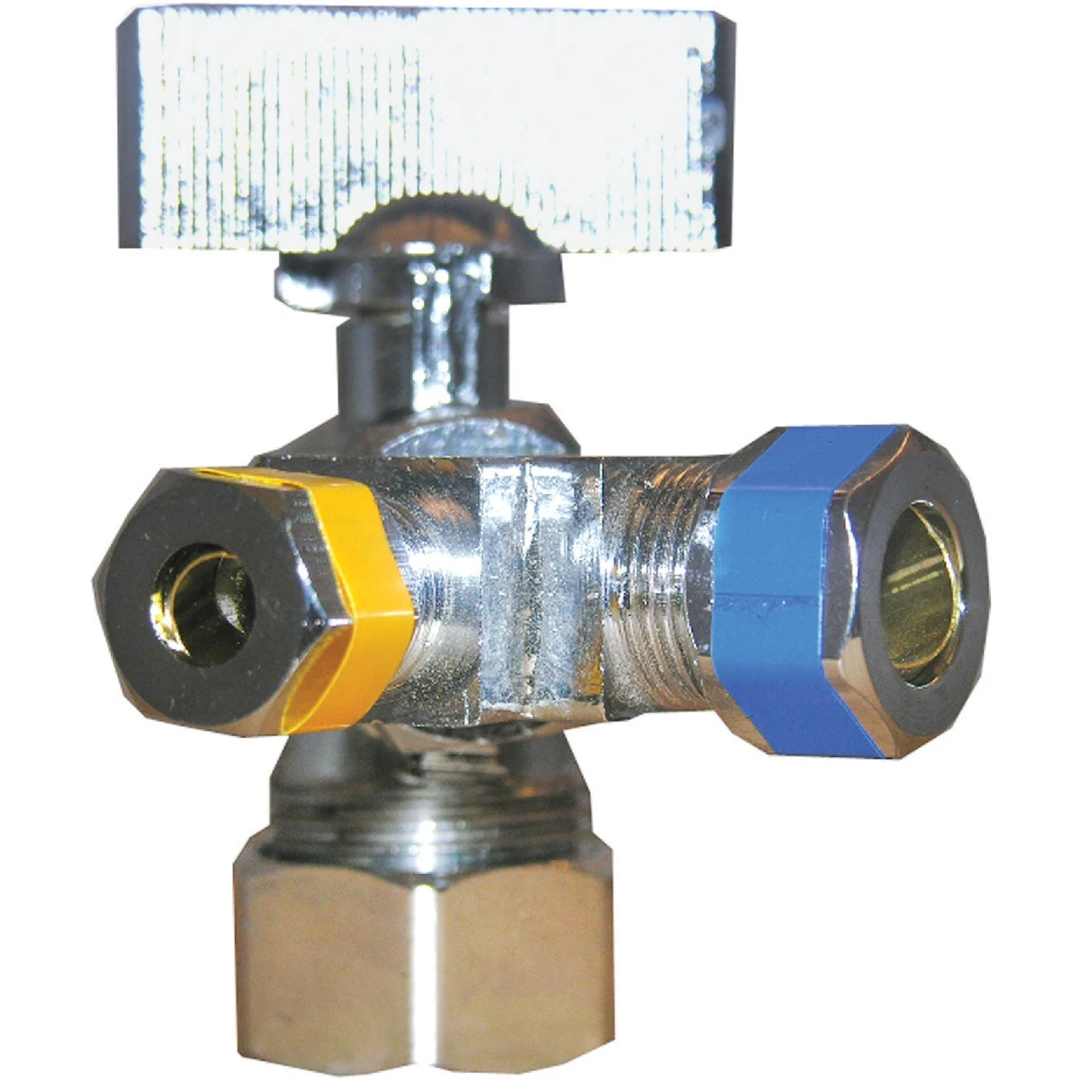 5/8" C Inlet X 3/8" C Outlet X 1/4" C Outlet 1/4 Turn Angle Valve
