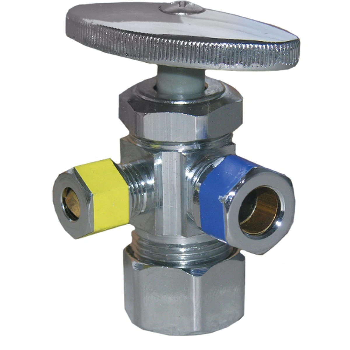 Lead-Free Chrome 3-Way Angle Valve Pipe Fitting with 5/8 x 3/8 x 1/4 Inch Compression Connections