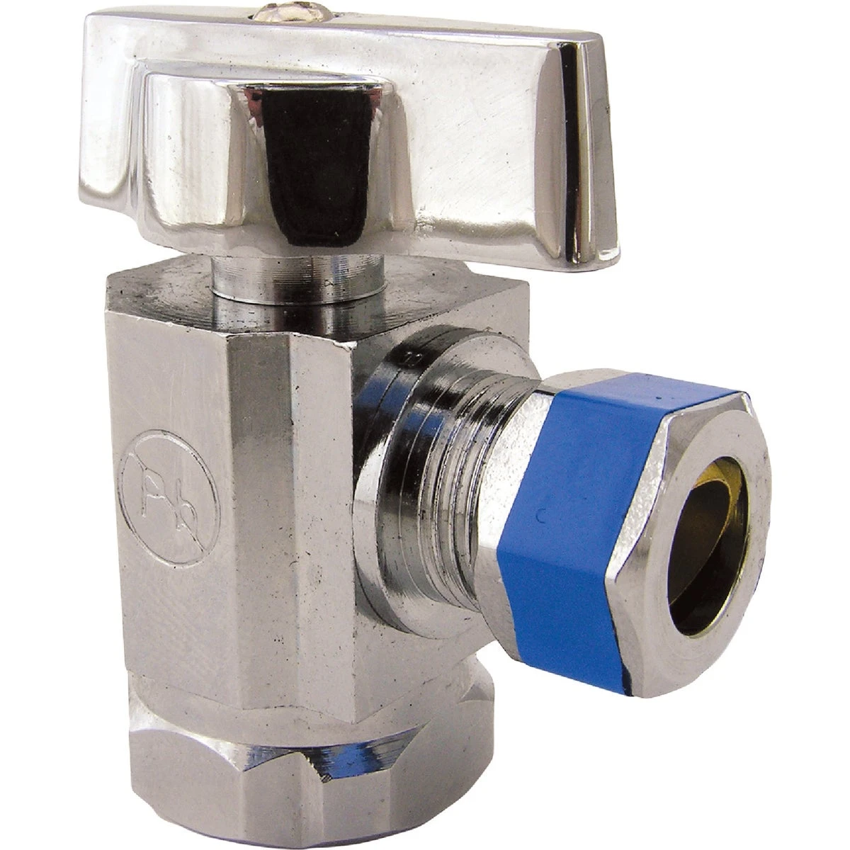 Chrome Quarter Turn Angle Valve with 1/2 Inch Female Pipe Thread Inlet and 3/8 Inch Compression Outlet