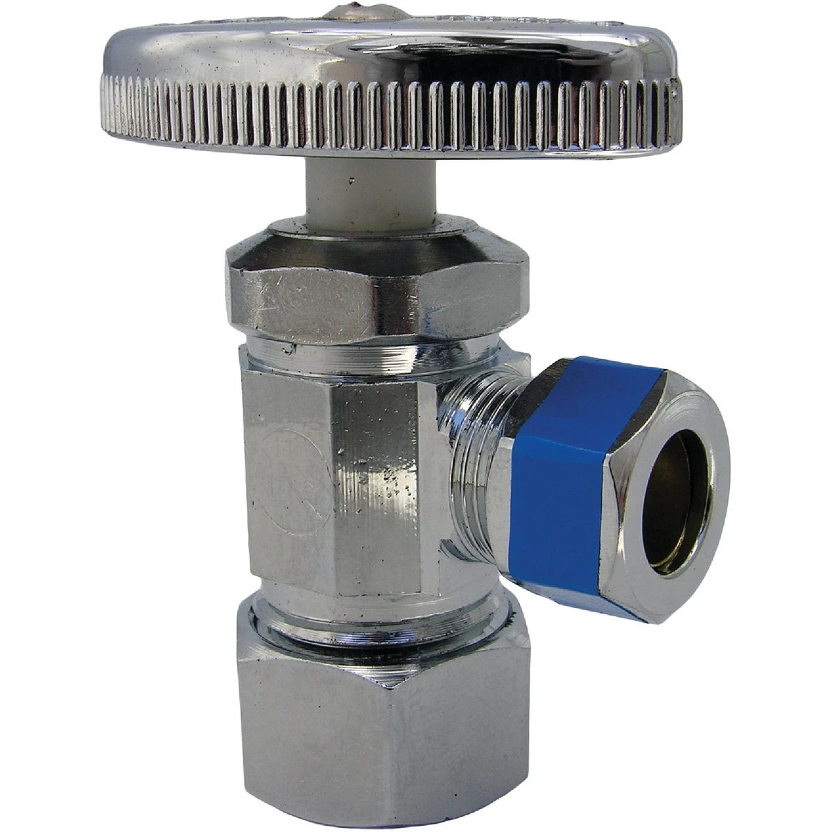 Chrome Angle Valve with Coarse Thread Style, 5/8 Inch Outer Diameter Compression Inlet by 3/8 Inch Outer Diameter Compression Outlet