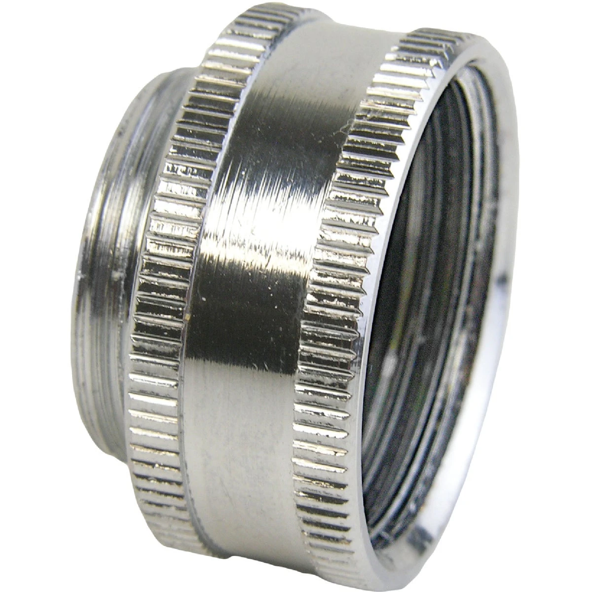 No Lead Dual Thread Female Hose To Male Faucet Adapter, Chrome-plated, 15/16 X 27 Male X 3/4 Female