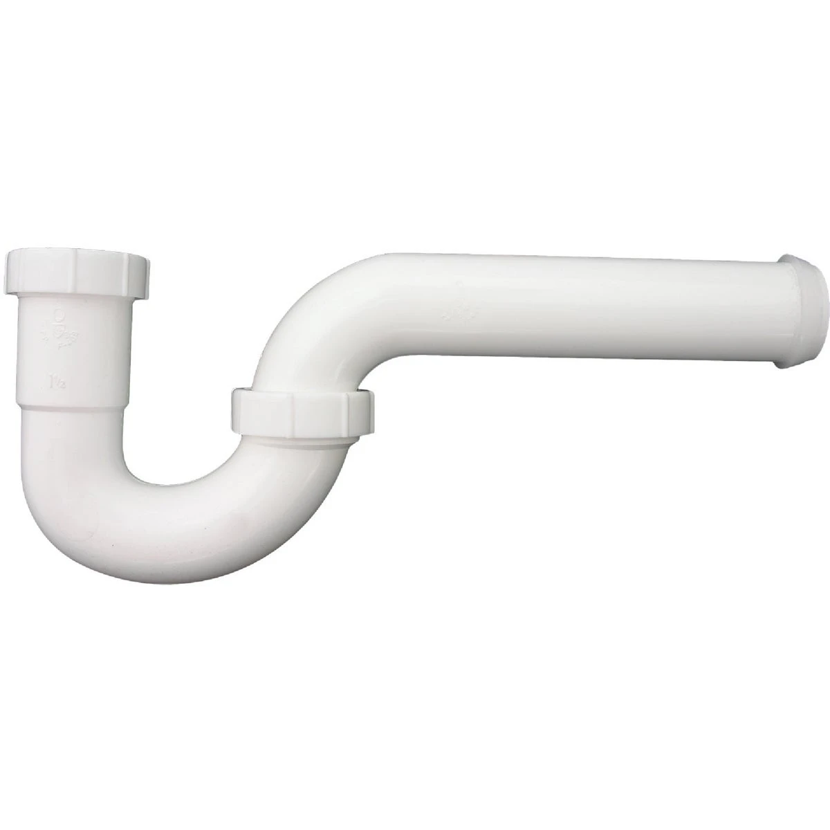 White Polyvinyl Chloride Lavatory and Kitchen Drain P-Trap, 1-1/2 Inch Diameter