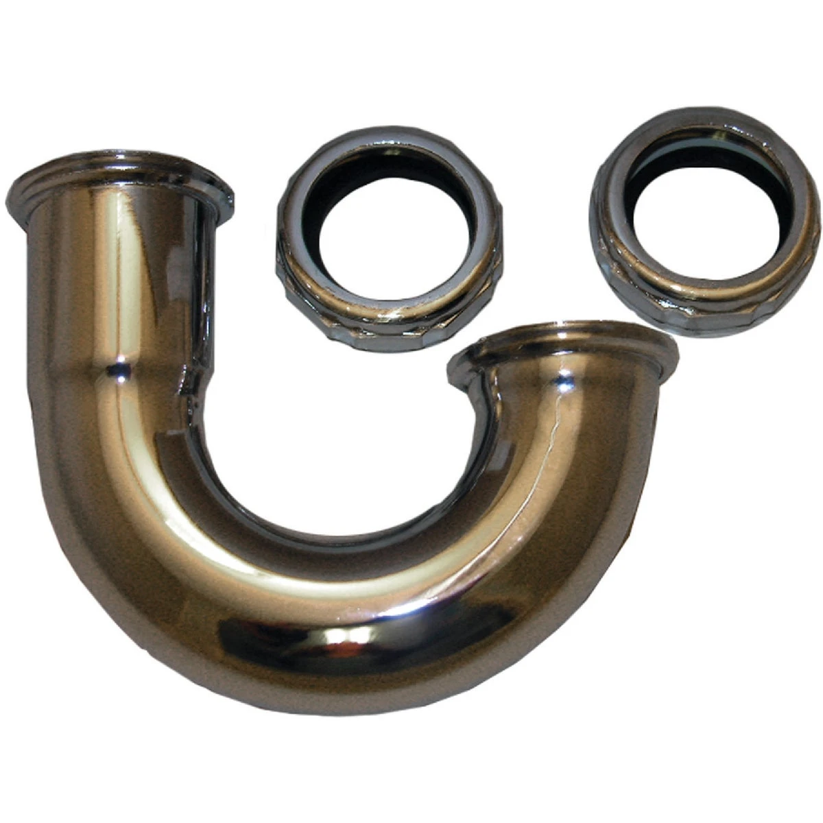 Lavatory Drain J-Bend Trap, Chrome-Plated Brass, 1-1/4 Inch Outside Diameter
