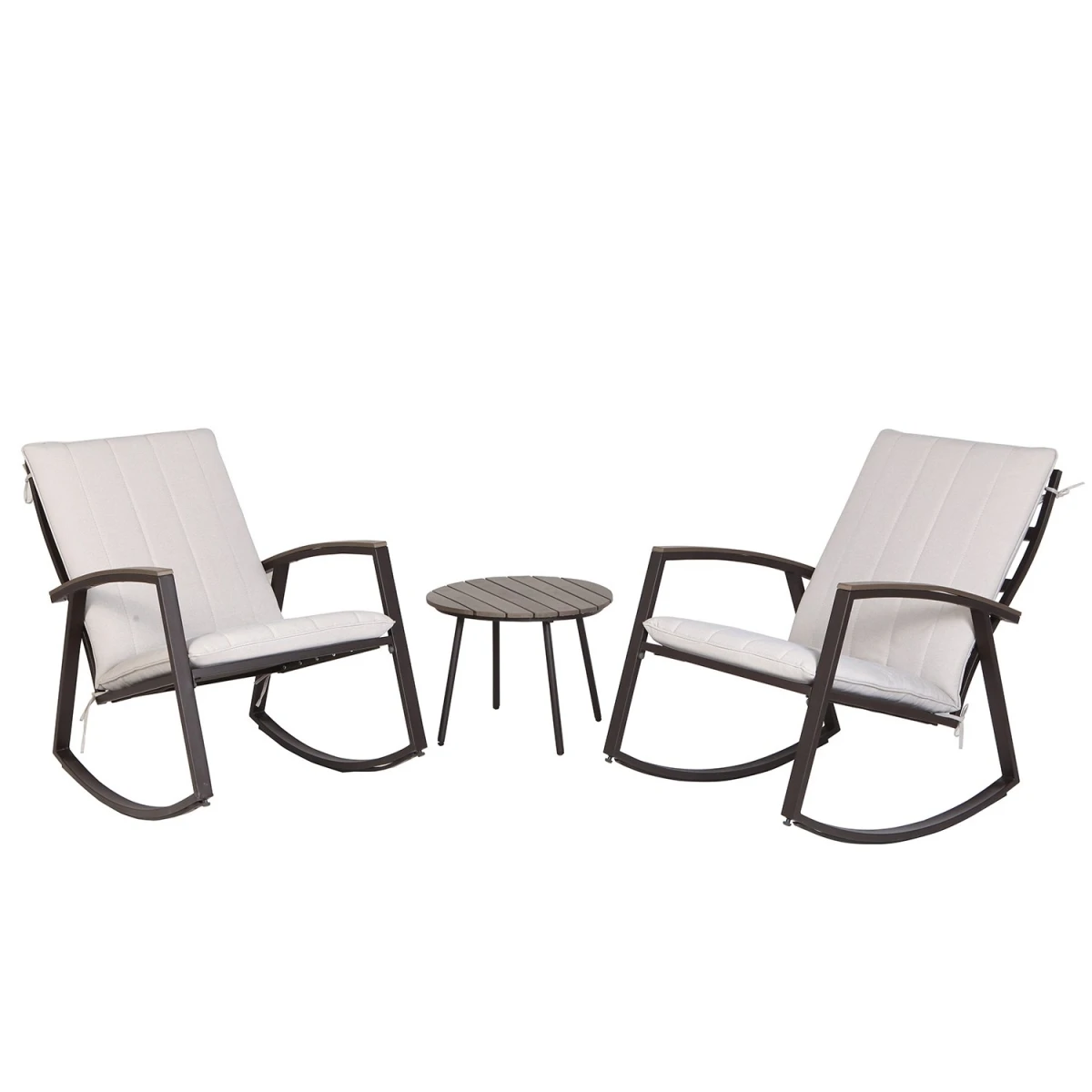 Bayside 3-piece Rocking Chair Set With Table, Brown Wicker/aluminum