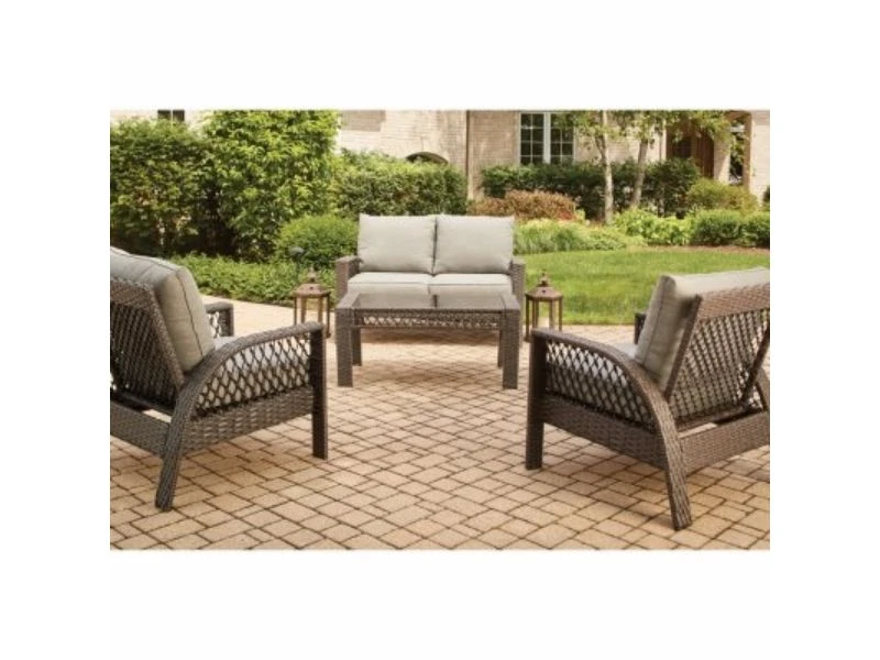 Coral Bay 4-Pc. Deep Seating Set, 2 Cushioned Chairs & Loveseat + Coffee Table, Brown Wicker/Steel