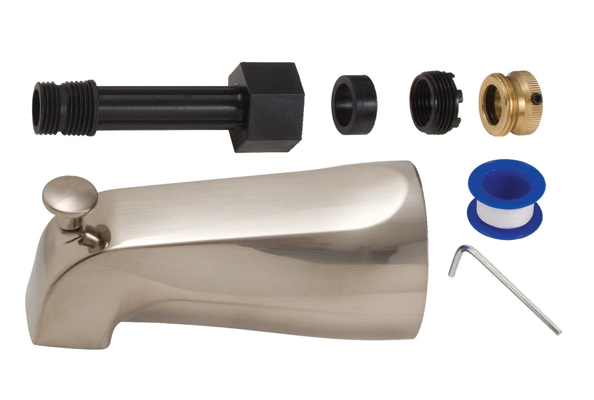 Universal Diverter Tub Spout, Satin Nickel Finish, 5-1/8-inch With Adapters