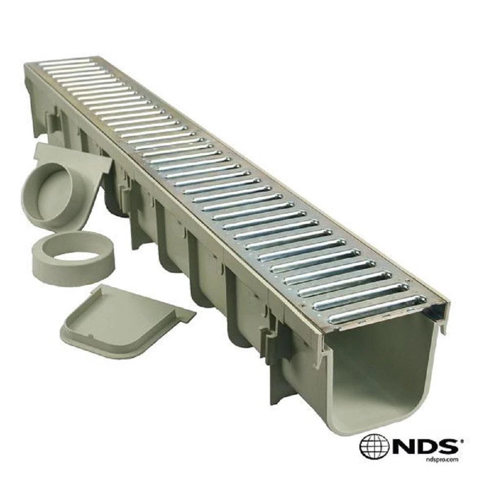 Pro Series 5 In. X 39.38 In. Polyolefin And Steel Channel Drain Kit With Metal Grate