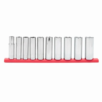Ten Piece Metric Deep Socket Set with Three Eighths Inch Drive