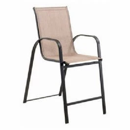 Sunny Isles Balcony Height Chair, Mocha Tan Sling Fabric, Stackable, Black Steel Frame