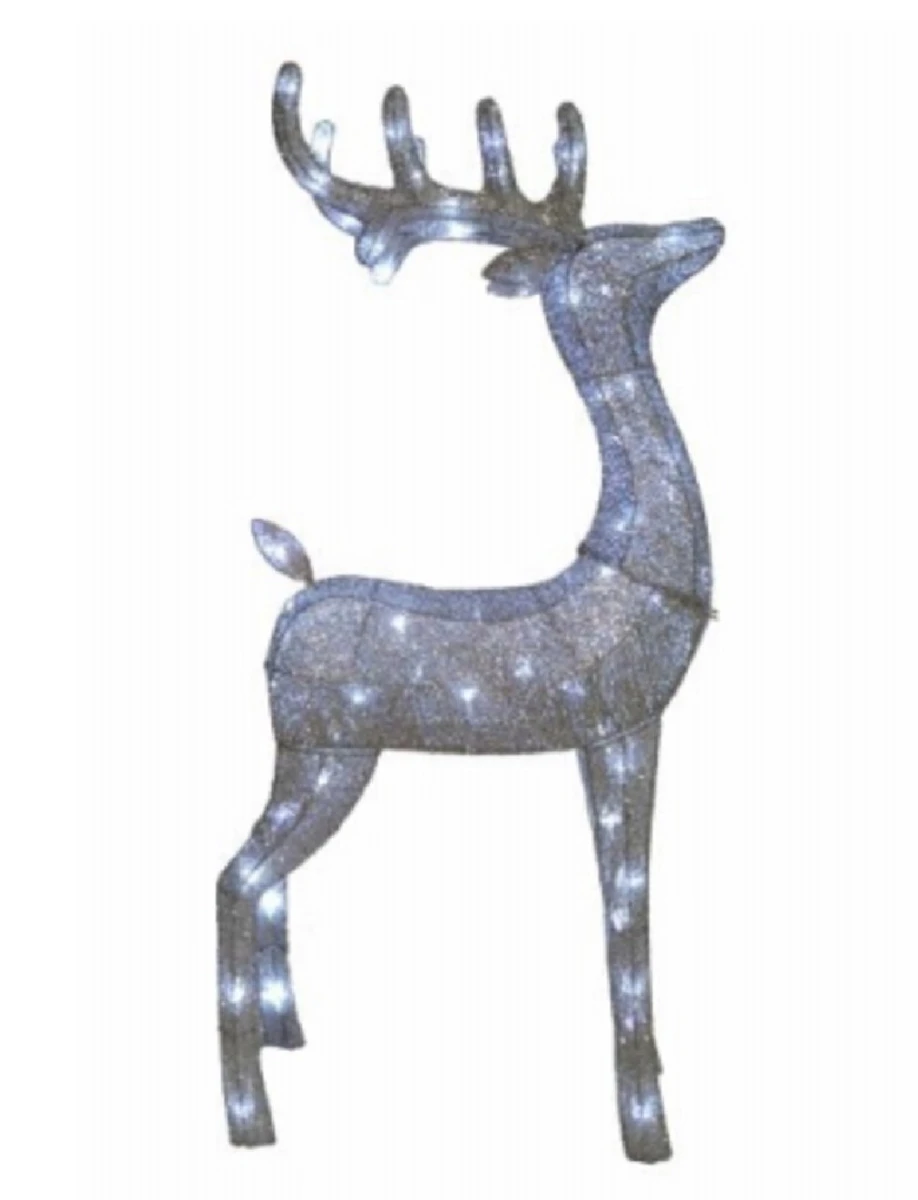Standing Deer Christmas Decoration with Silver Mesh Fabric and 70 LED Lights, 48 Inches Tall