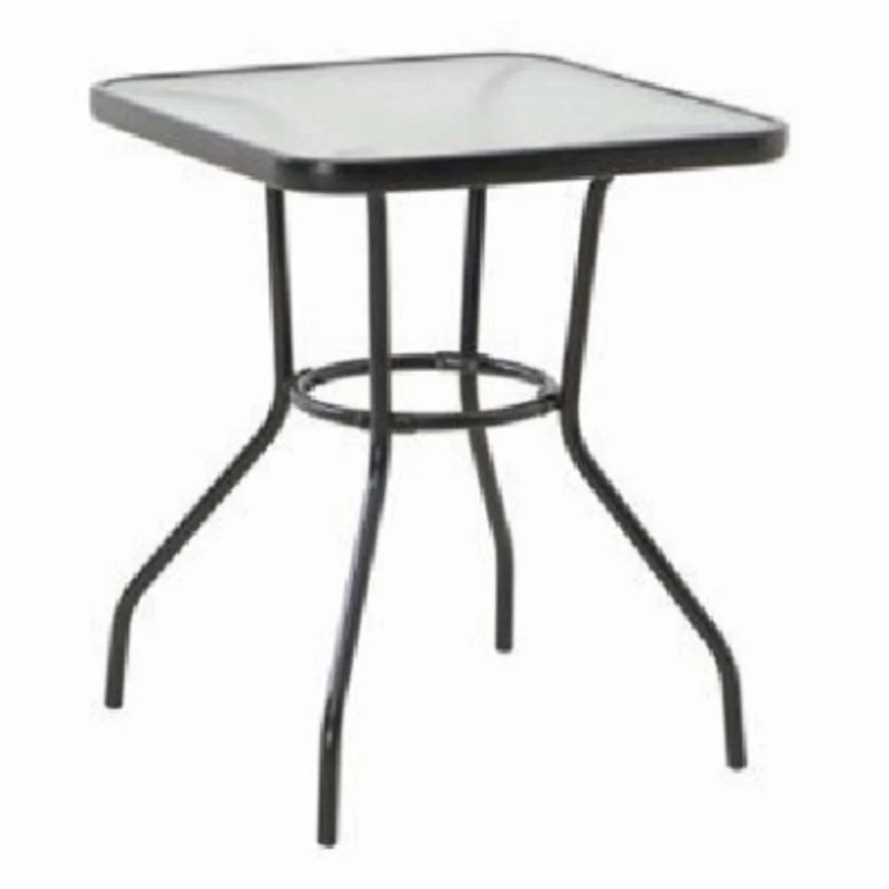 Sunny Isles 24 Inch Square Table - Black Steel Frame With Tempered Glass Top