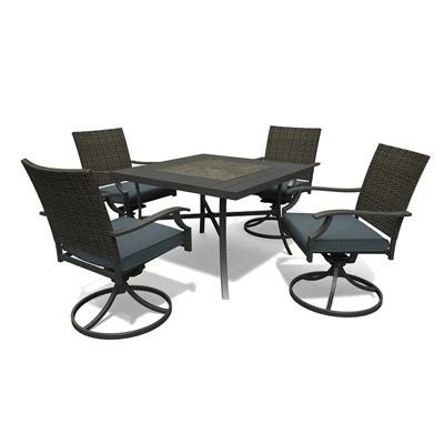 Belmont 5-piece Patio Dining Set With 4 Swivel Cushioned Chairs And Tile Table Top