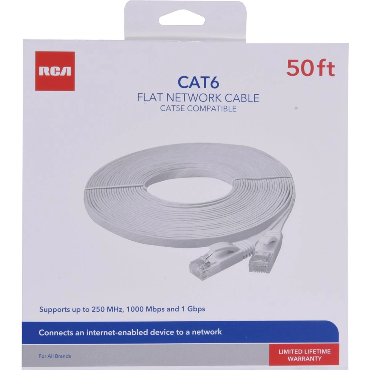 Category 6 Flat Network Cable 50 Feet Length High-Speed Ethernet Cord