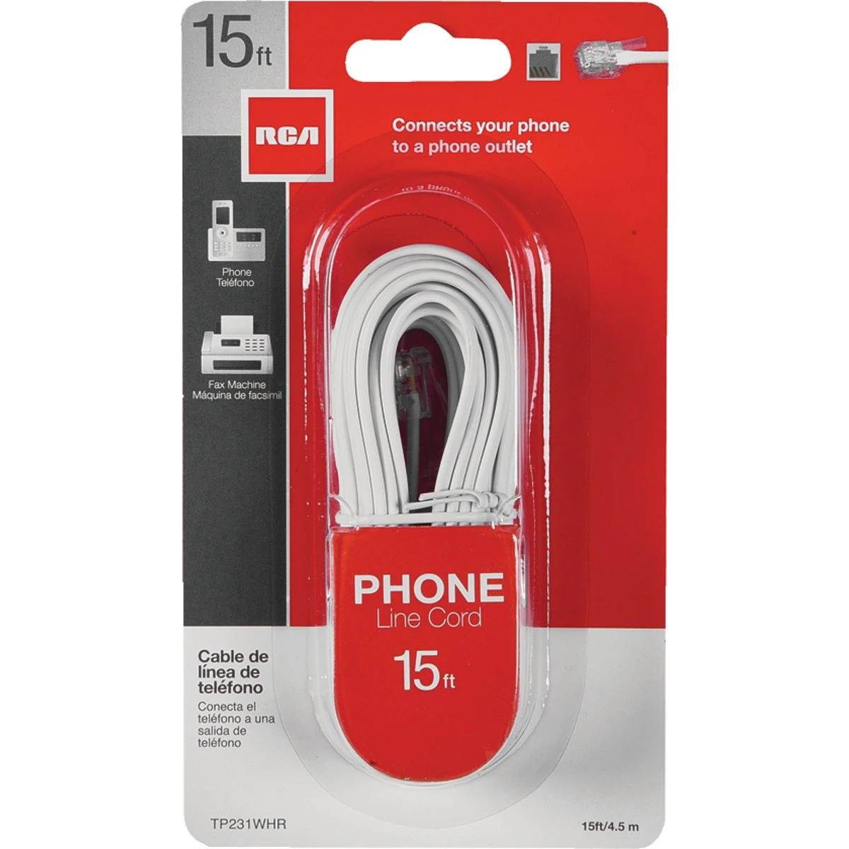 15 Ft. White Phone Cord - Tp231whr For Telephones And Modems