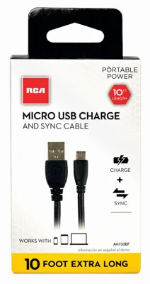 Micro Universal Serial Bus Charging and Sync Cable, Ten Feet Length